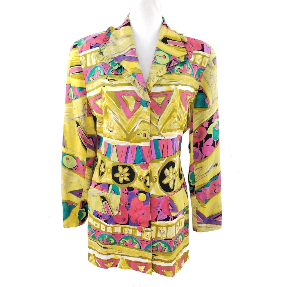 Vintage 90s Fun Artistic Yellow Blazer M